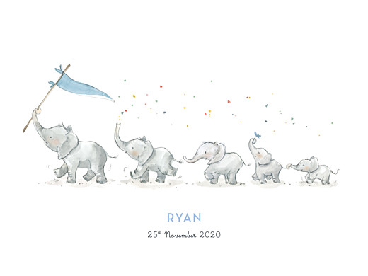 Small Posters Elephant Family Of 5 Blue - Front