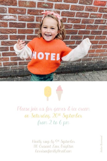 Kids Party Invitations Ice Cream Pink - Back