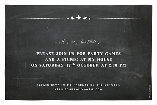 Kids Party Invitations Slate Black - Back