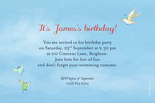 Kids Party Invitations Summer Storybook Blue - Back