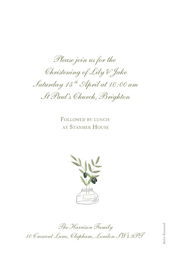 Christening Invitations Olive Branch White - Back