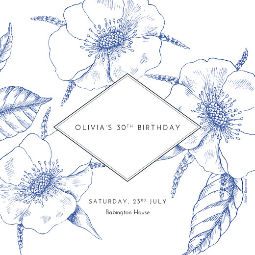 Birthday Invitations Engraved Chic Blue - Front