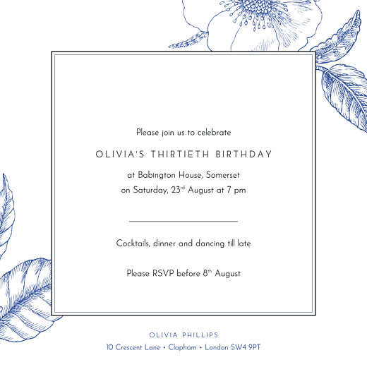 Birthday Invitations Engraved Chic Blue - Back