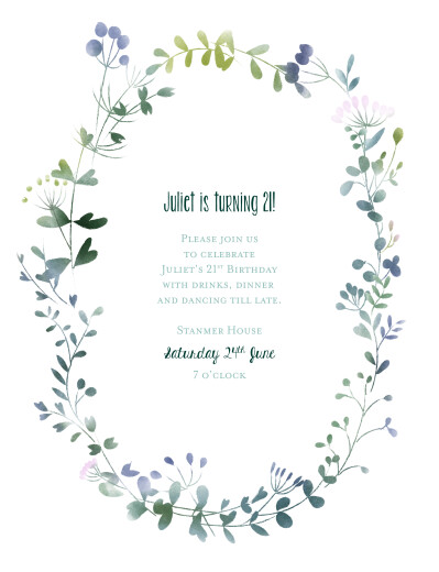 Birthday Invitations Watercolour Meadow Blue - Front