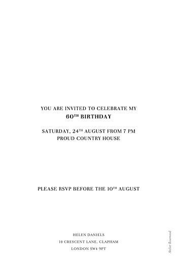 Birthday Invitations Elegant Photo White - Back
