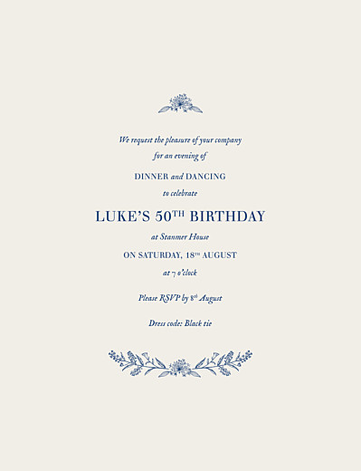 Birthday Invitations Natural Chic Blue - Front