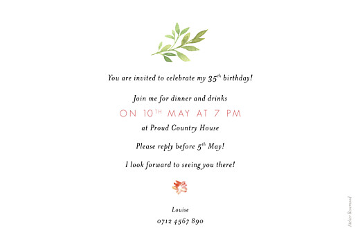 Birthday Invitations Spring Blossom Cream - Back