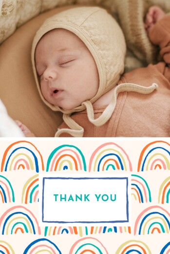 Baby Thank You Cards Rainbow (2 Photos) Blue - Front