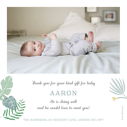 Baby Thank You Cards Tropical Forest Photo (Large) Green - Back