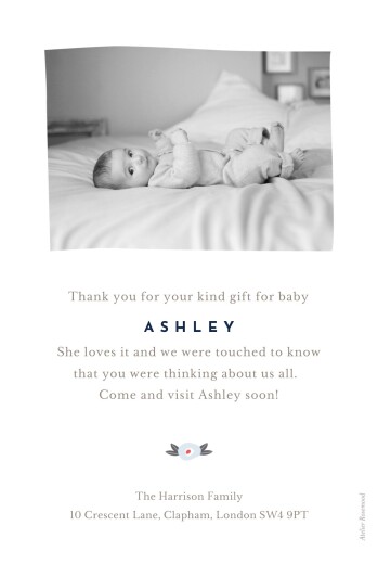 Baby Thank You Cards Floral Ribbon (Portrait) Pink - Back