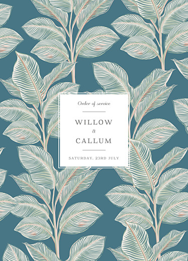 Wedding Order of Service Booklet Covers Calathea Blue - Page 1