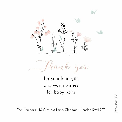 Baby Thank You Cards Melody (Mini) Pink - Back