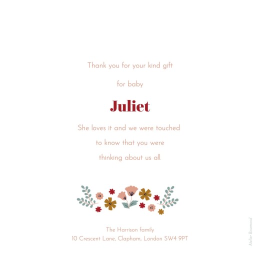 Baby Thank You Cards Seasonal Blossoms Fall - Back