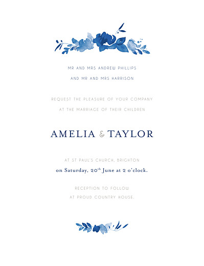 Wedding Invitations English Garden Portrait Blue - Front