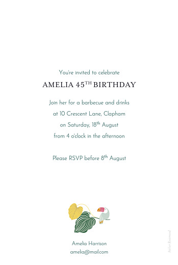 Birthday Invitations Tropical Garden Green - Back