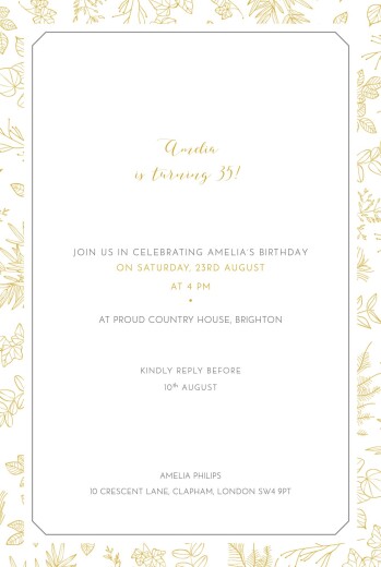 Birthday Invitations Botanical Border Yellow - Front