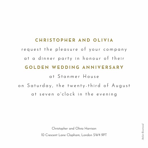 Birthday Invitations Golden Wedding Gold - Back