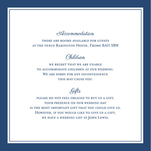 Guest Information Cards Chic Navy Blue - Front