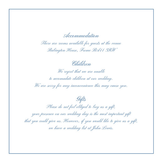 Guest Information Cards Chic Border Blue - Front
