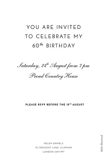 Birthday Invitations Secret Garden White - Back