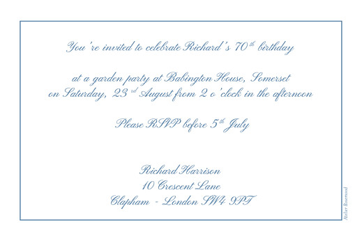 Birthday Invitations Chic Border Blue - Back