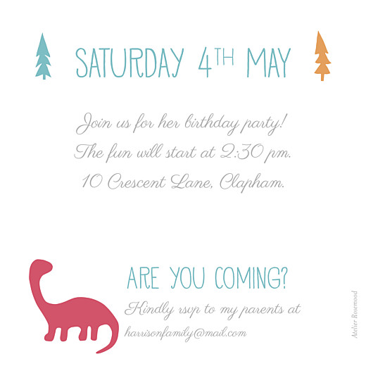 Kids Party Invitations Dinosaurs Red - Back
