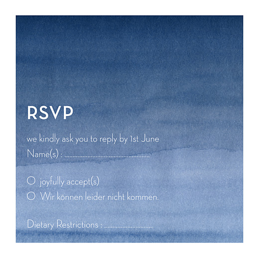 RSVP Cards Watercolour (square) Blue - Front