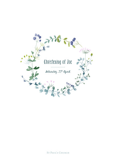 Christening Order of Service Booklets Cover Watercolour Meadow Purple - Page 1