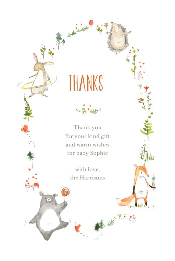 Baby Thank You Cards Forest Friends White - Front