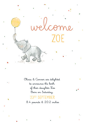 Baby Announcements Baby Elephant Yellow - Front
