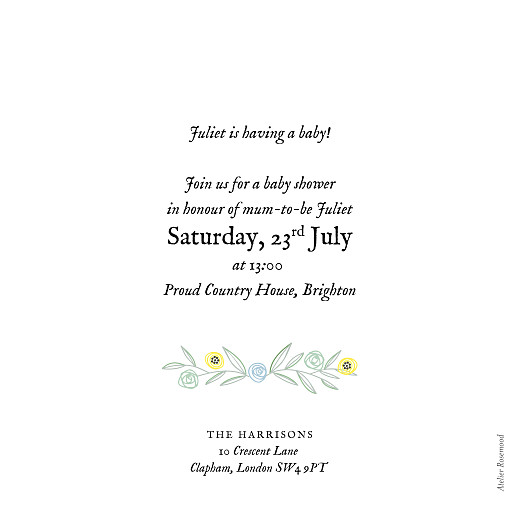 Baby Shower Invitations Rustic Floral Green - Back