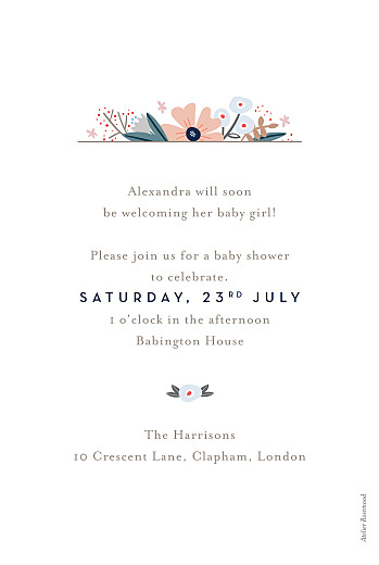 Baby Shower Invitations Floral Ribbon White - Back