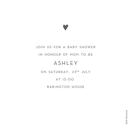Baby Shower Invitations Lovely Heart (Foil) White - Back