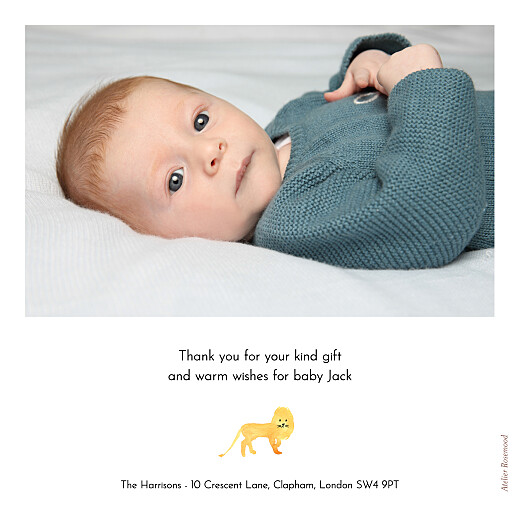 Baby Thank You Cards Safari White - Back