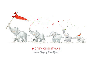 Christmas Cards Elephant festive family of 5 white