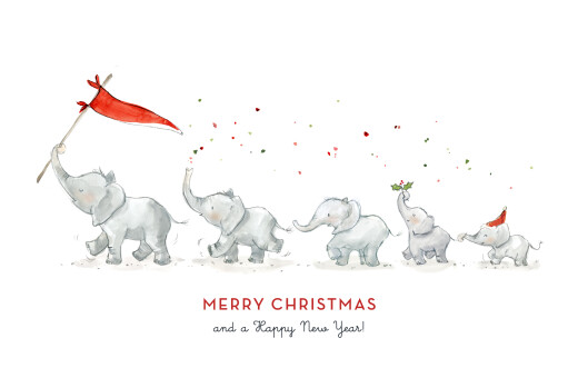 Christmas Cards Elephant Festive Family of 5 White - Page 1