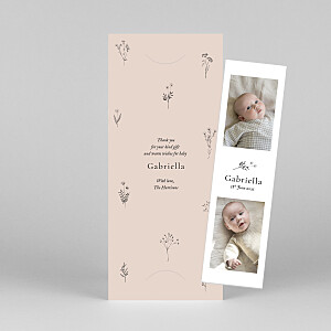 Baby Thank You Cards Floral minimalist (bookmark) pink