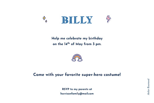 Kids Party Invitations Superheroes Green - Back