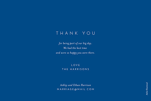 Wedding Thank You Cards Calligraphy Blue - Back
