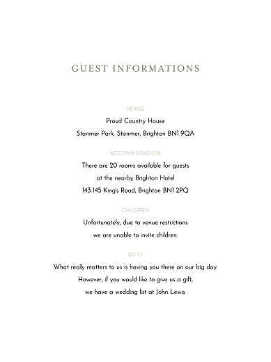 Guest Information Cards Hearts Aflutter (Portrait) Green - Back