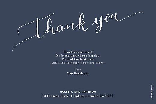 Wedding Thank You Cards Swing Navy Blue - Back