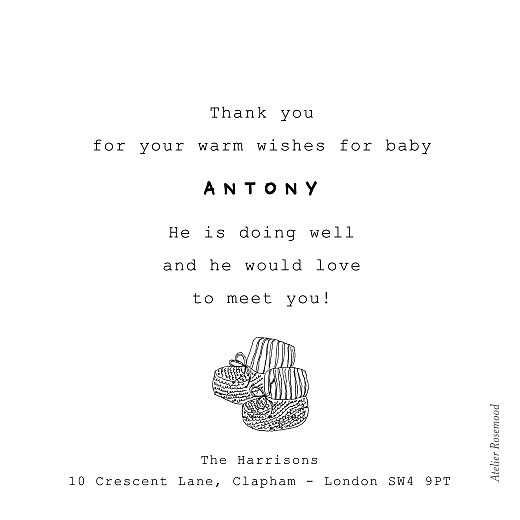 Baby Thank You Cards My First Shoe (Photo) White - Back