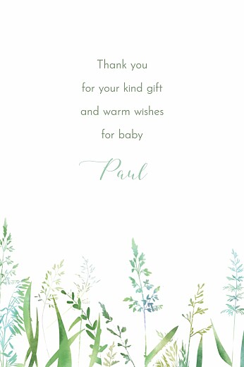 Baby Thank You Cards Country Meadow Green - Back