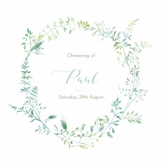 Christening Invitations Country Meadow Green - Front