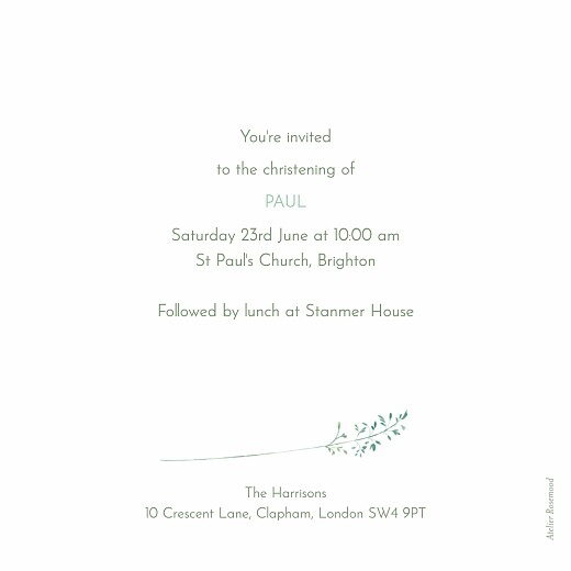 Christening Invitations Country Meadow Green - Back