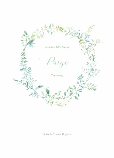 Christening Order of Service Booklets Cover Country Meadow Green - Page 1