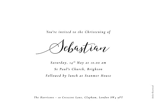 Christening Invitations Calligraphy (Landscape) White - Back