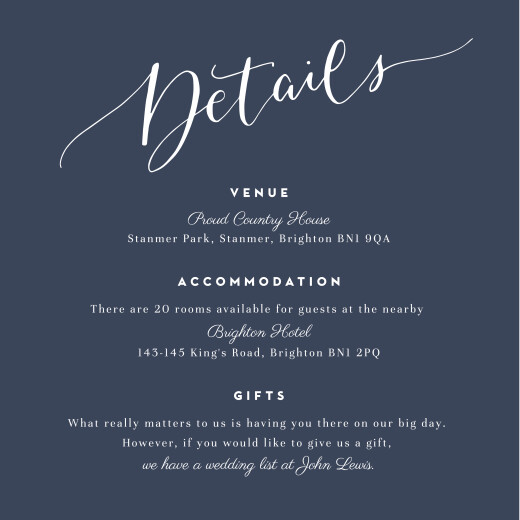 Guest Information Cards Swing Navy Blue - Front