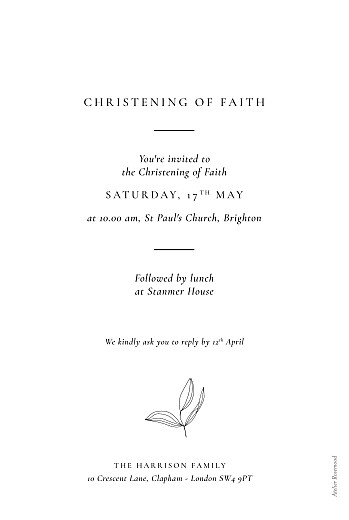 Christening Invitations Serenity White - Back