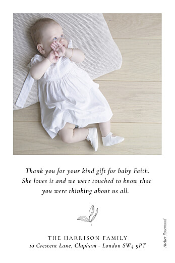 Baby Thank You Cards Serenity White - Back